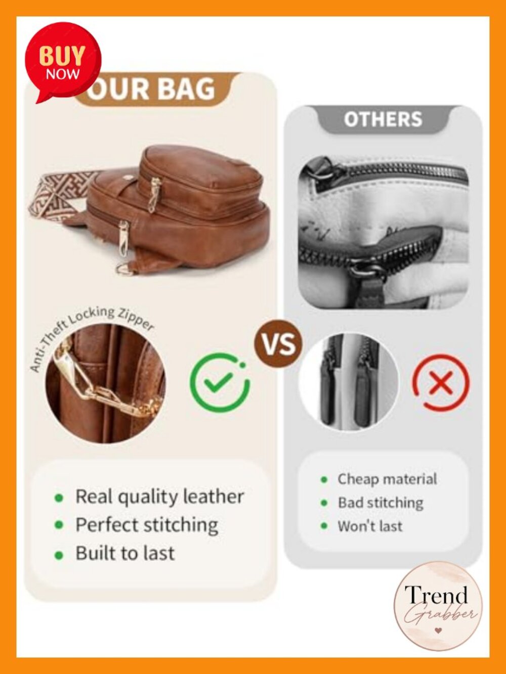 Anti Theft Crossbody Bag Vegan Leather Sling Purse Adjustable Strap Travel - Picture 3 of 6